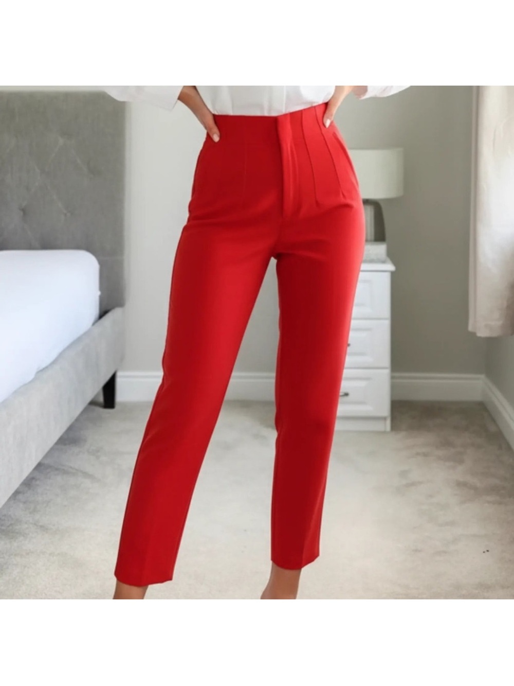 Zara High-Waist Red Tailored Ponte Pants